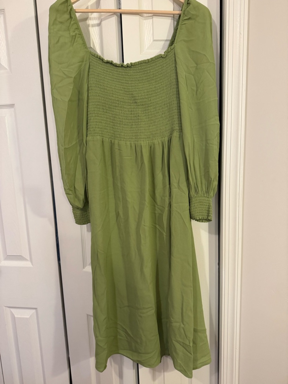 Reformation Green Smocked Midi Dress